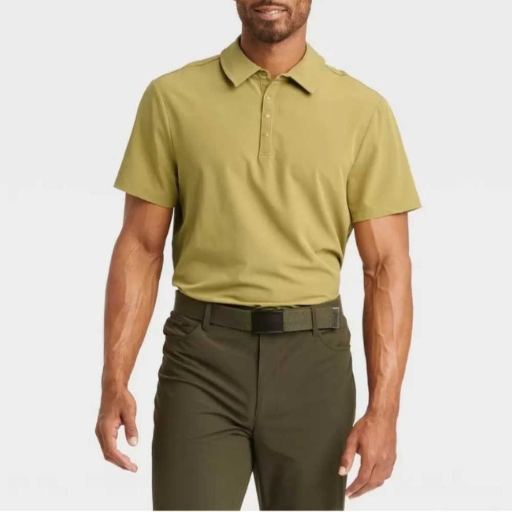 Men's Stretch Woven Polo Shirt- All In Motion- Khaki Green- Small